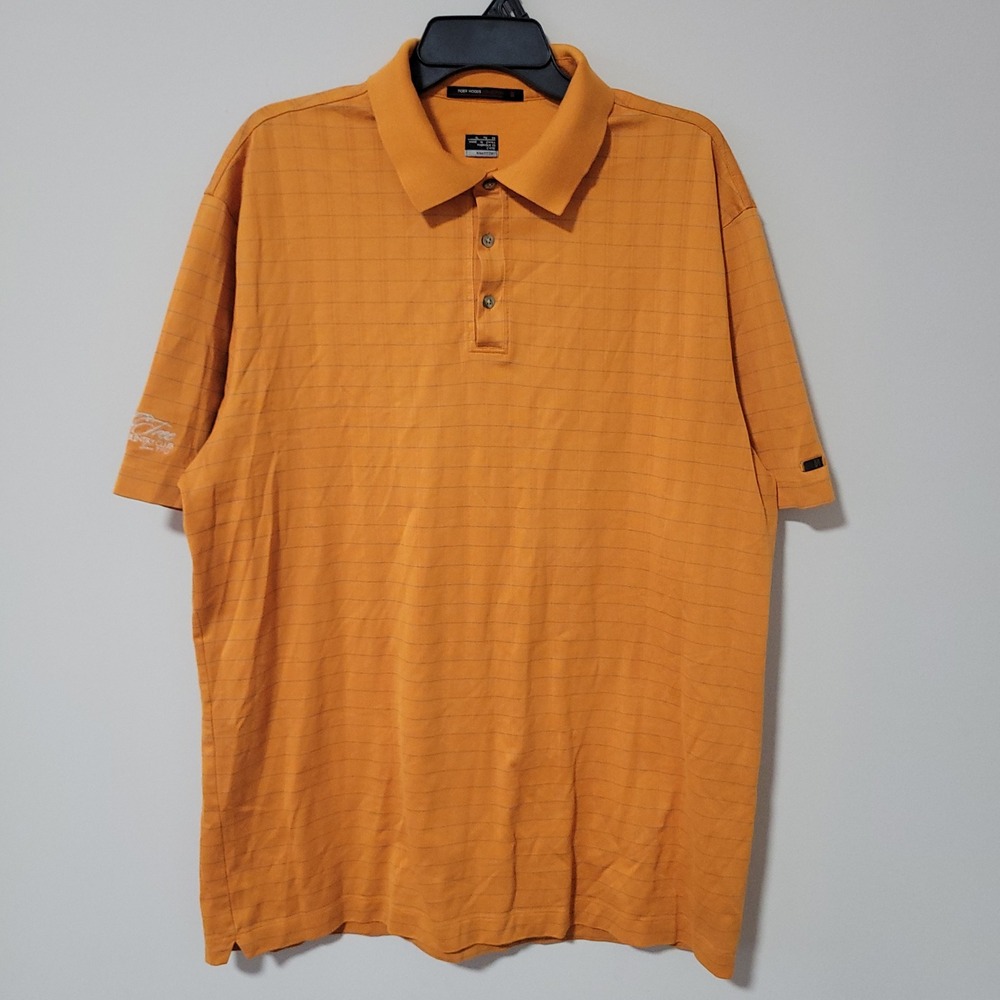 Nike Tiger Woods Collection Polo Mens XL Orange Pinstripe Golf Fit Dry Short Slv